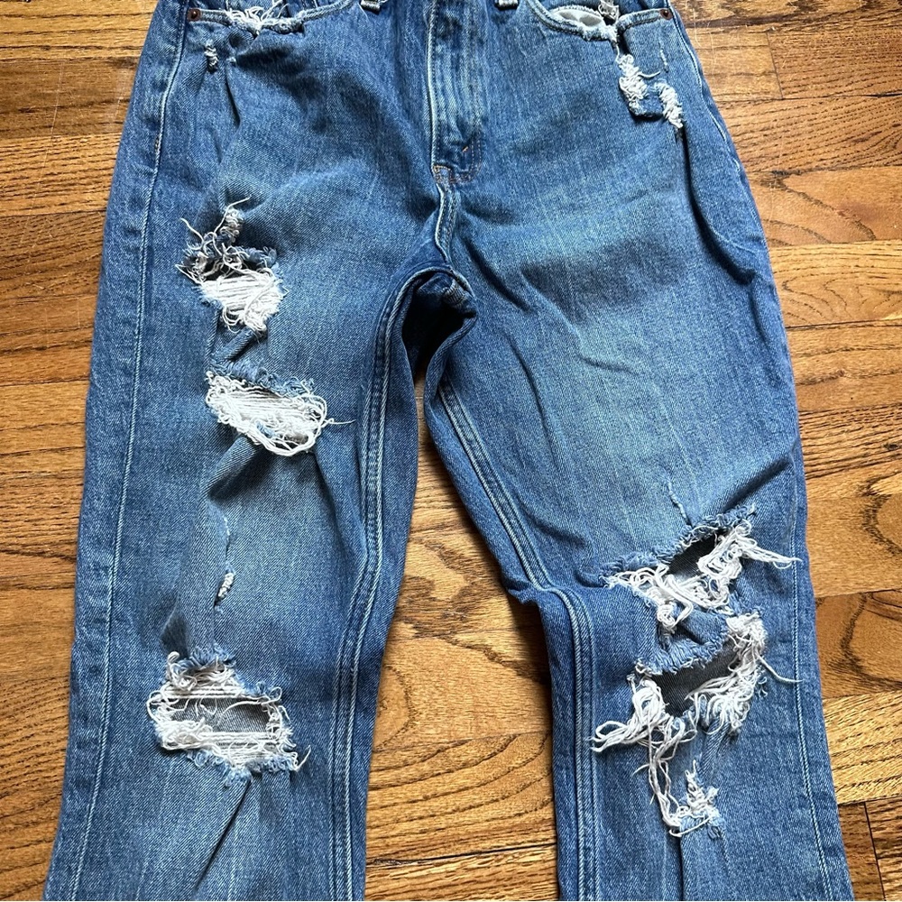 Abercrombie & Fitch Curve Love High Rise Mom Jean Distressed Sz 26 / 2 short - Picture 7 of 14